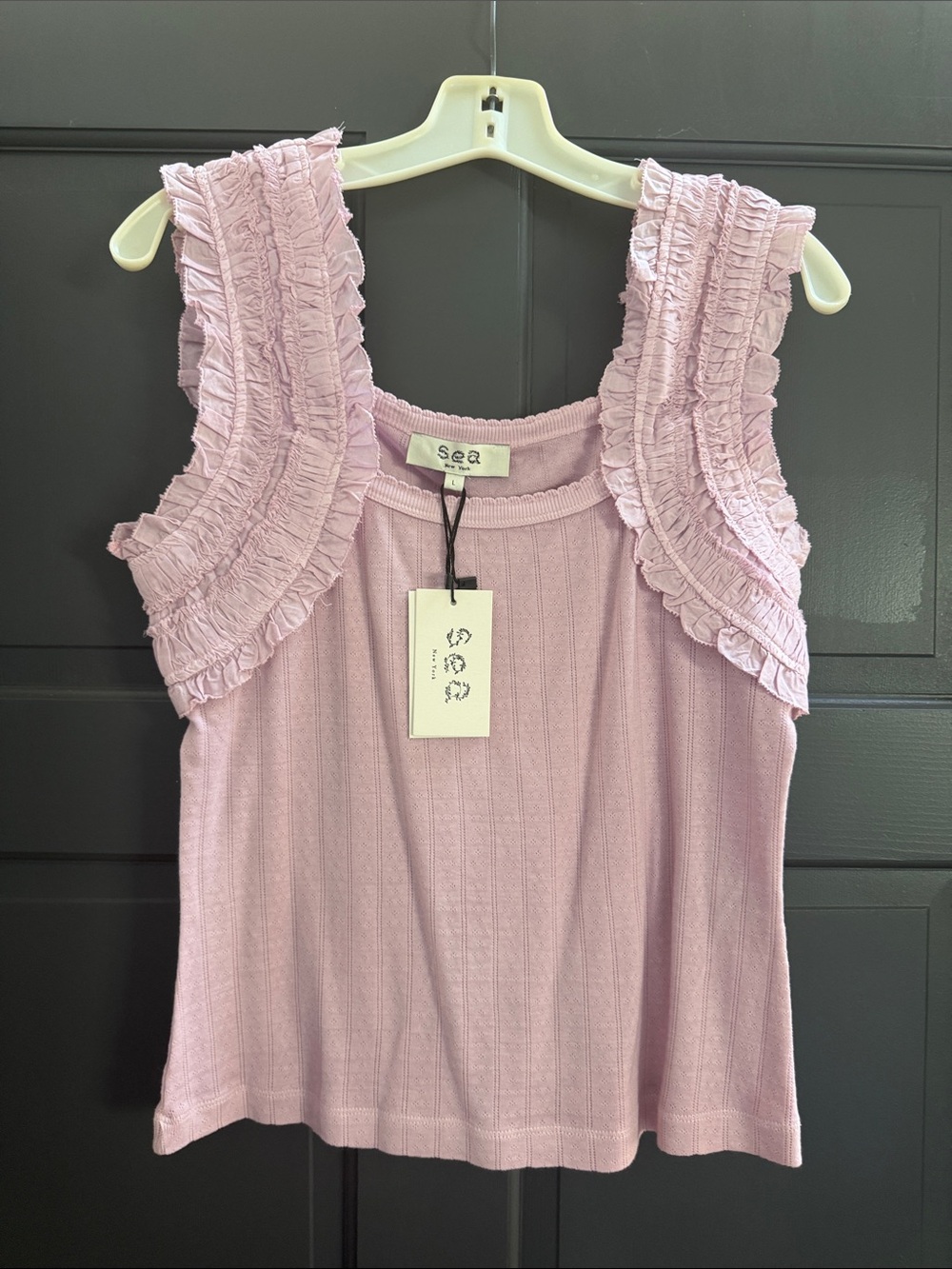 NWT Sea NY Style Salome Tank Top Lilac Pointelle Size L